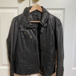 All Saints Belvedere Black Leather Cropped Moto Jacket